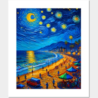 Santa Monica at starry night Posters and Art